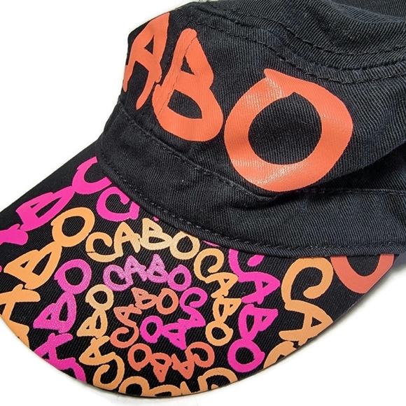 Cabo by Robin Ruth Cadet Style Black Hat Spiral Color Lettering Brim Army Cap - Picture 3 of 12